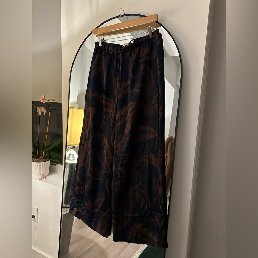 Vince Marine Palm Leaf Satin Pajama Pant Size Medium